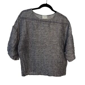 Chalet et ceci Womens Black White 100% Linen Boxy Top Womens S
